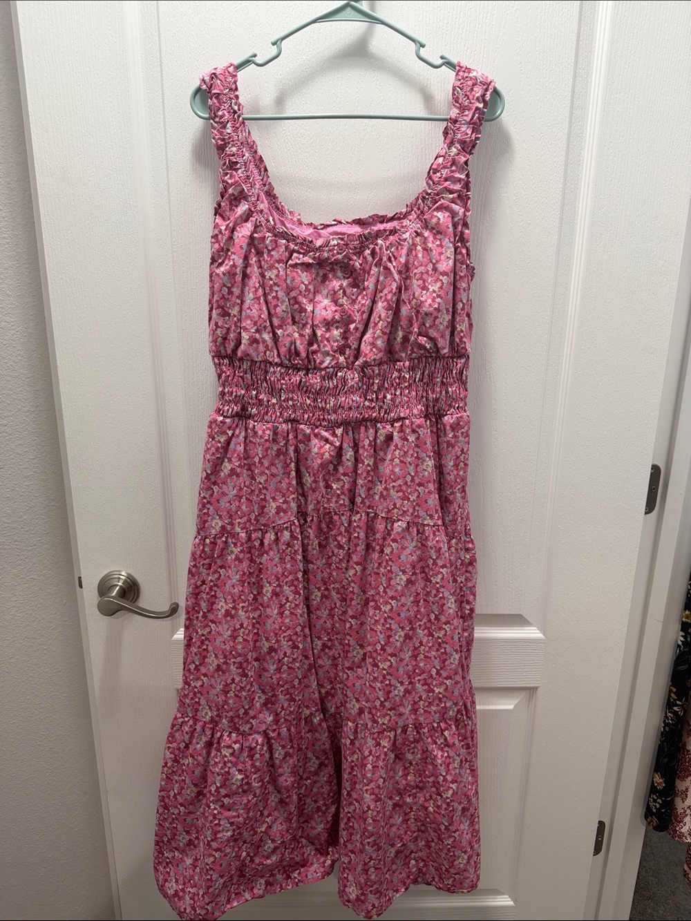 Pink Floral Tiered Summer Dress